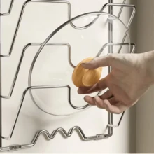 Durable 403 Stainless Steel Hanging Pot Lid Organizer - Multi-Tier Wall-Mounted Kitchen Storage Rack For Pots And Lids, Space-Saving, With Multiple Compartments, Suitable For Home And Restaurant Use, Kitchen Storage Solution | Stylish Metal Rack | Stainless Steel Rack, Pot Lid Rack - 銀色 - 查看 5