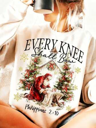 Boże Narodzenie, Święty Mikołaj, damski płaszcz zimowy, zima, Boże Narodzenie, impreza świąteczna, impreza świąteczna, damska bluza z długim rękawem i obniżonymi ramionami, okrągłym dekoltem i swobodnym krojem