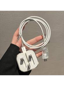 Set de 3 protectores de carga con diseños de lazo rosa/corazón transparente/flor/hoja compatible con iPhone 18W/20W - Incluye cable de datos y protector de cable de alimentación, opción de regalo perfecta - Verde - Ver 5