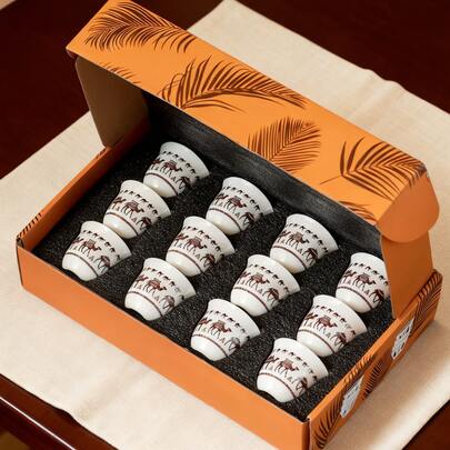 6/12-delars set med arabiska kaffekoppar, keramiskt kamelmönster med kaffe-/tekoppar, lämpligt för Ramadan-sammankomster, Eid-firanden, julklappar och hemmabruk