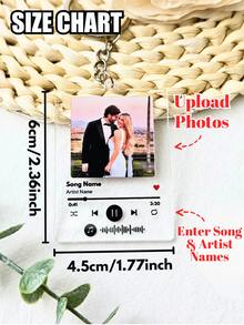 1/3/5个个性化歌词钥匙扣，可定制音乐照片钥匙扣，男女皆宜，亚克力材质，可定制姓名和歌曲代码，情侣钥匙扣，情人节礼物，生日或周年纪念纪念品，6x4.5厘米，定制照片音乐挂饰，可爱家庭纪念品，趣味照片钥匙扣，是送给孩子、朋友、父母、生日、圣诞节、情人节、毕业典礼的理想礼物，创意装饰配件 - 彩色 - 查看 10