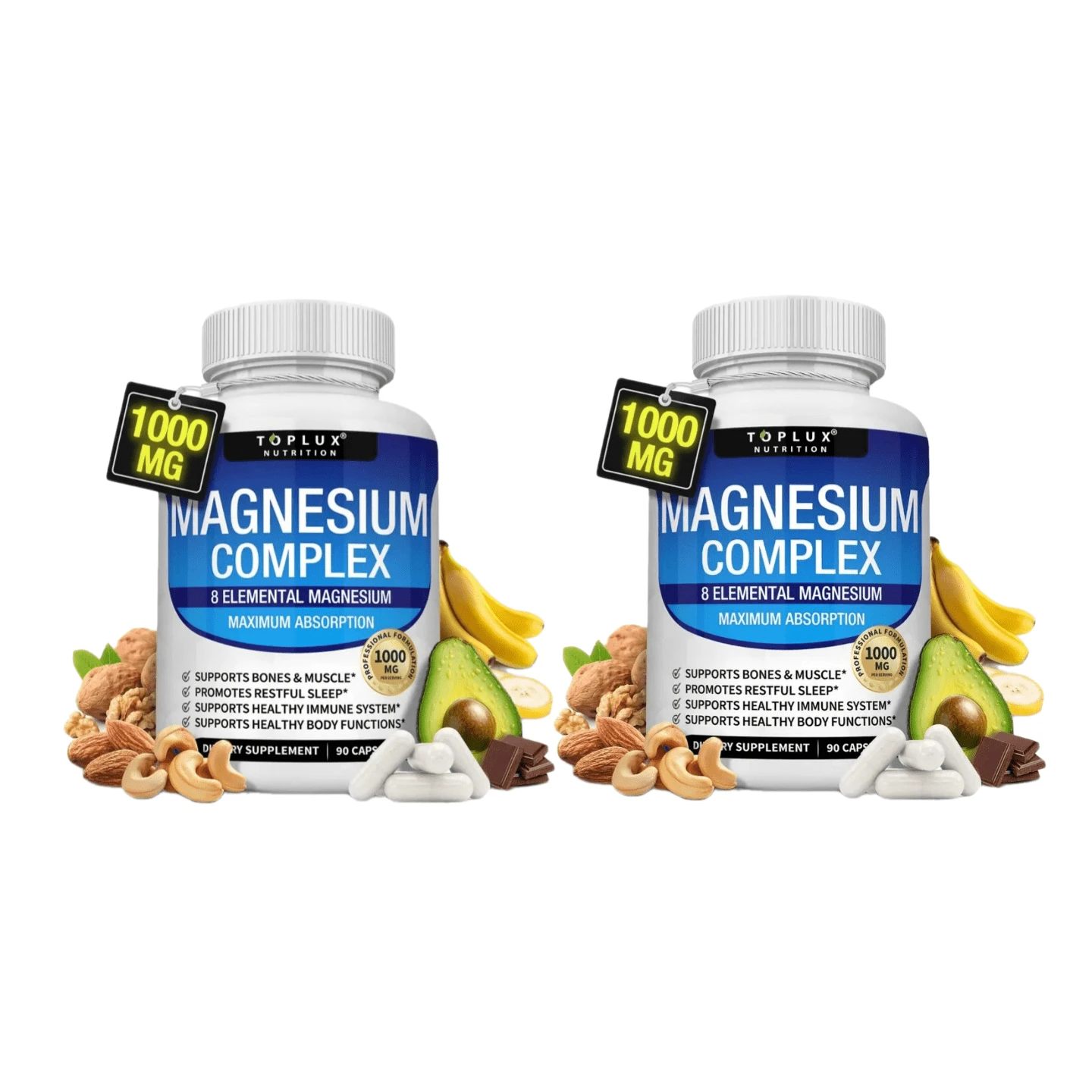 Miriyalyad Magnesium Complex Supplement 8 Elemental 1000mg - Magnesium Glycinate, Citrate, Malate, Taurate, Chelated For Easy Absorption For Bones, Muscle, Recovery, Energy, Vegan Non-GMO 90 Capsules - 2PCS - 查看 1