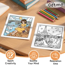 GDTME Chica de París: Picnic francés y Torre Eiffel, libro para colorear cómodo y fácil de colorear, regalo perfecto para Pascua, Ramadán, San Valentín, fiesta de Navidad, Halloween y cumpleaños. Ideal como regalo de Pascua, regalo de Eid, regalo de cumpleaños, relleno de bolsa de fiesta para amigos que aman colorear y creaciones románticas. - Chica de París - Ver 6