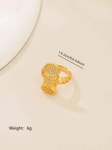 1pc European And American Fashion Abstract Vintage Asymmetrical Pattern Minimalist Adjustable Open Ring For Women - H - View 6