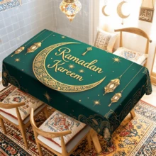 20pcs/Set Elegant Eid Mubarak Tablecloth With Lantern, Floral And Moon Patterns, Suitable For Home, Kitchen, Outdoor Garden, Holiday Party And Restaurant Banquet Decoration - Multicolor - View 6