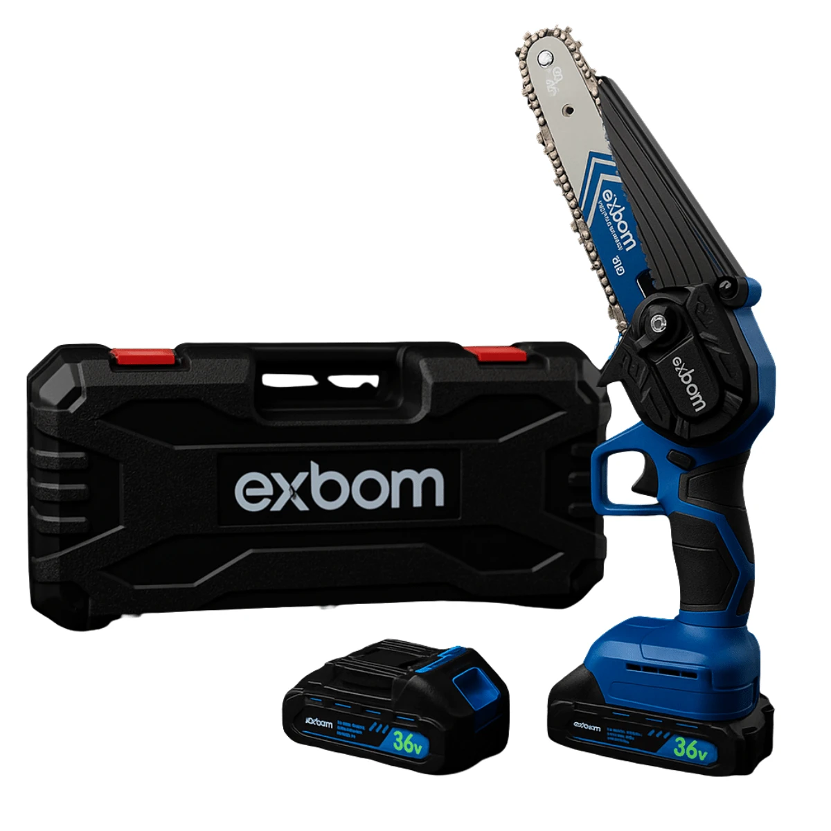 Professional Portable Chainsaw With 2 Batteries, 6-Inch Blade, And Carrying Case. - 藍色 - 查看 1
