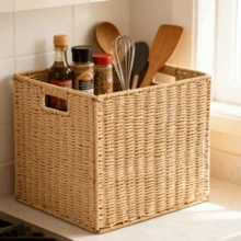 1个/2个大容量可折叠节省空间的天然材质多功能收纳盒，配有方形绳提手，适用于衣柜、卧室、浴室、置物架，可存放衣物、玩具、毯子、杂物等。适合母亲节、父亲节、圣诞节、万圣节、斋月、情人节等节日。 - 米色 - 查看 2