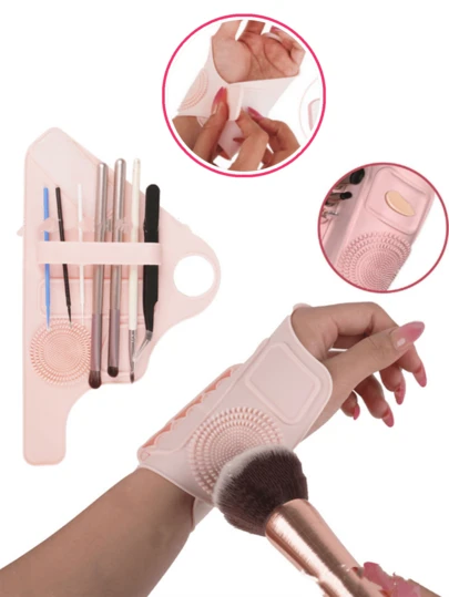 Multifunctional Makeup Brush And Beauty Tool Wristband With Cleaning Area,Silicone Makeup Auxiliary Wristband