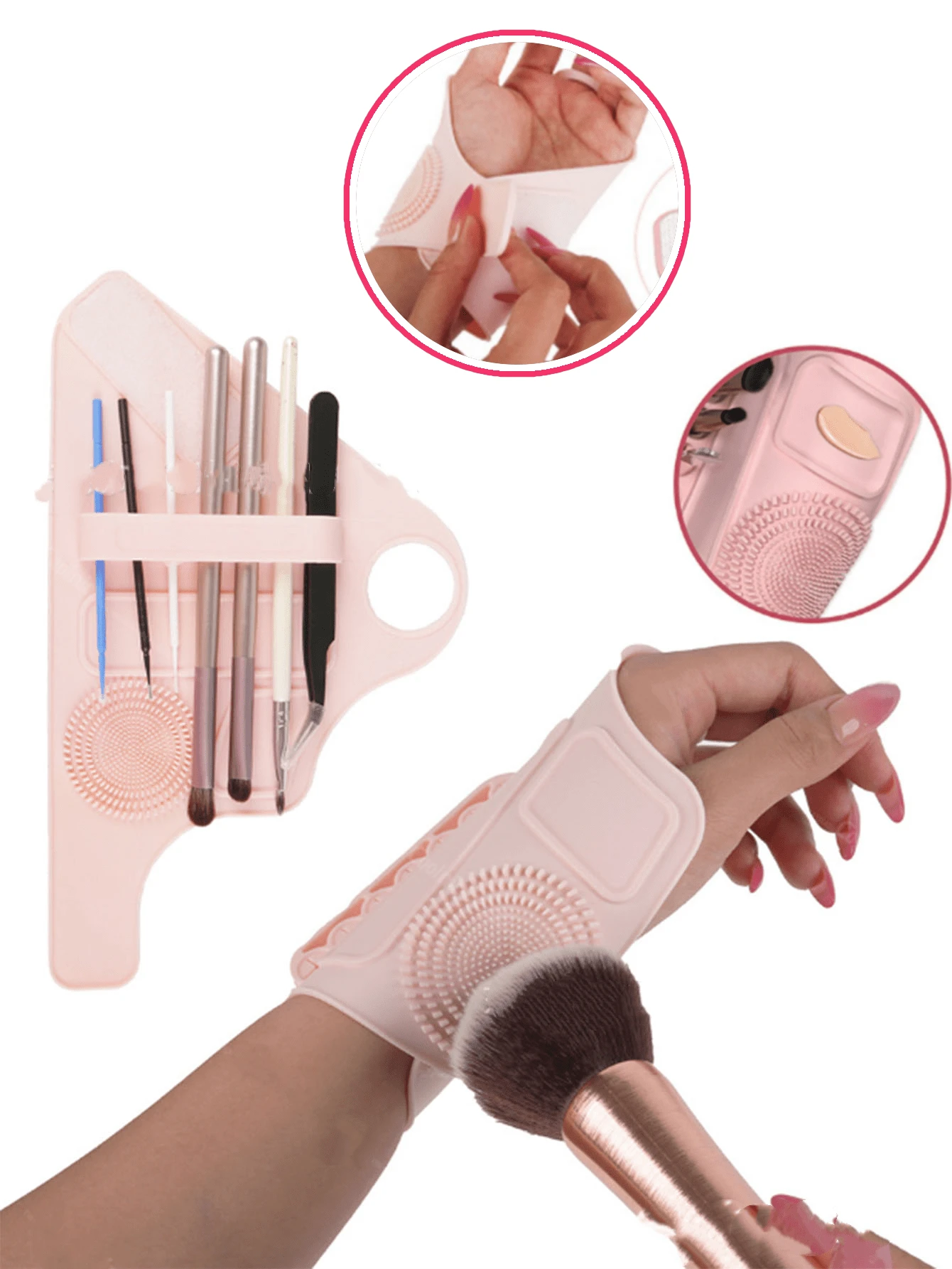 Multifunctional Makeup Brush And Beauty Tool Wristband With Cleaning Area,Silicone Makeup Auxiliary Wristband