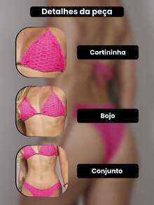 Vicio Fatal Women's Bikini Set, Polyamide, Padded Cups, Push-Up And Lift-The-Butt, High Waist, Adjustable, Thin Sides, Plain, Women's Beachwear - 玫紅色 - 查看 2