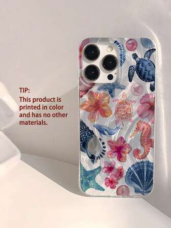 1 pieza Funda de teléfono de verano con patrón de vida marina de conchas azul y naranja de moda, resistente al agua, a los golpes y a los arañazos