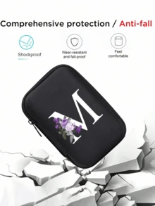 A-Z Purple Flower Letter Portable Mini Storage Bag, Shockproof Digital Pouch, Phone Charger Cable Organizer, Zipper Wallet Style Storage Bag, Electronics Accessories Organizer, Suitable For Earphones, Jewelry, Coins, Business, Travel, Office, Great For Christmas, Ramadan, New Year, Birthday, Valentine's Day Gifts - Multicolor - View 8