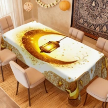 1/20pcs Tablecloth, Islamic Festival Decor, Golden Crescent Lantern Pattern, Polyester Material, Suitable For Home Kitchen, Outdoor Garden Party, Restaurant Decoration And Other Home Decor - Multicolor - View 2
