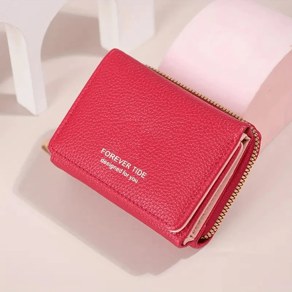 Women's Foldable Wallet In Synthetic Leather, Card Holder, Driver's License, Documents, Small And Discreet - On - Red - View 1