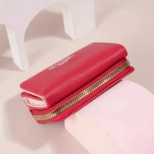 Women's Foldable Wallet In Synthetic Leather, Card Holder, Driver's License, Documents, Small And Discreet - On - Red - View 3