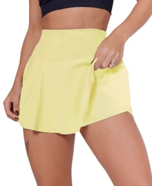 Women's Short Skirt With Ruffle Detail, High Waist, Fitness Fashion, Supplex Fabric - 淺黃色 - 查看 4