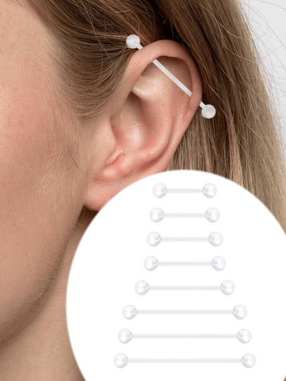 10PCS Clear Industrial Barbell Bioflex Flexible Acrylic 14G Straight Bar Industrial Barbell Body Piercing Jewelry Tongue Rings Barbells Nipple Ring Retainer Piercing For Work, Pregnancy, Sport, 12MM-38MM Bar Length