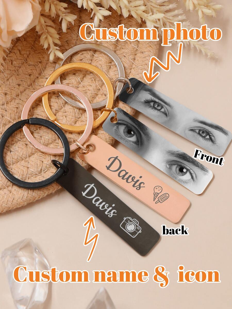 LICVIC Personalized Eyes Photo And Text Keychain, Custom Keychain, Customized Picture Stainless Steel Keychains, Customizable Keychains For Women, Keychain Charms, Anniversary, Personalized Keychain, Birthday Gifts, Bag Charm, Key Chain, Matching Keychains For Couples, Father, Casual, Unisex, Mother, Couples - Style a - View 1