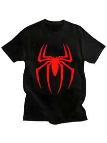 COOL SUMMER Custom Spidermans Cartoon Superhero T Shirt For WoWomen Pure Cotton Tshirt Leisure Tee Short Sleeve T-Shirts Loose Fit Clothing - 黑色 - 查看 1