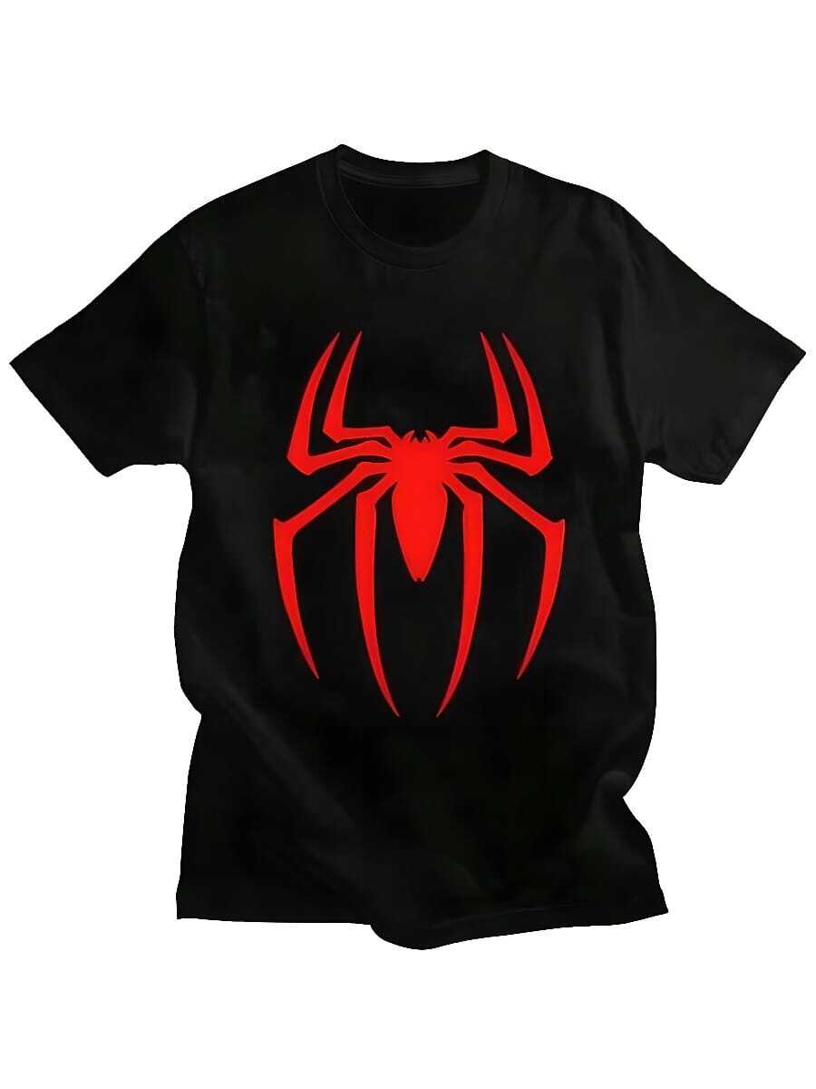 COOL SUMMER Custom Spidermans Cartoon Superhero T Shirt For WoWomen Pure Cotton Tshirt Leisure Tee Short Sleeve T-Shirts Loose Fit Clothing - 黑色 - 查看 1