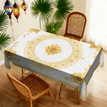 1/20pcs Gold Rose Pattern Elegant Tablecloth, Suitable For Islamic Festivals, Home Kitchen, Outdoor Garden Parties, Restaurant Banquets, Made Of Polyester, Home Decor - Multicolor - View 6