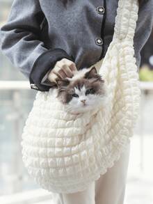 1pc Bubble Mesh Beige Cloud Convenient Pet Cat Sling Bag, Fashionable Cat Carrier, Easy To Carry, Suitable For Kittens And Adult Cats - Beige - View 3