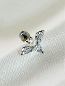 1 pieza Pendientes de tuerca de acero inoxidable con baño de oro de 18K y murciélago personalizado de moda para mujer, con CZ de respaldo plano para cartílago, hélix, oreja, trago, daith, concha, roca, lóbulo superior y perforaciones corporales planas de 20G - Un par de pendientes de murciélago con circonitas redondas. - Ver 6