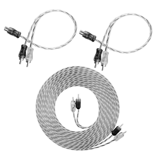 Kit 1 Cabo RCA 5M+ 2Y Dupla Blindagem Injetado Revestido Antiruído Stereo Som Automotivo Adaptador Módulo Fio 4mm TV Projetor AV - Preto
