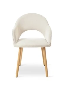 Modern Crescent-Back Upholstered Dining Chairs With Armrests And Solid Wood Legs For Dining Room, Living Room, Study - Set Of 2 / Set Of 4 / Set Of 6 - Cream - Apricot - View 6