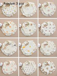 Paquete de 5 baberos de algodón gasa con volantes, suaves y absorbentes con cierre a presión, para babear - Multicolor - Ver 9