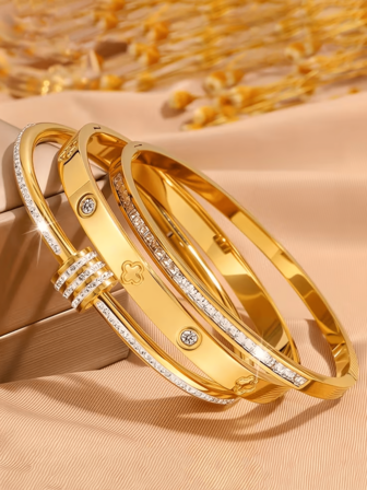 3件套优雅不锈钢手链套装，设计独特，复古轻奢风格，男女皆宜，情侣饰品，适合各种场合佩戴。