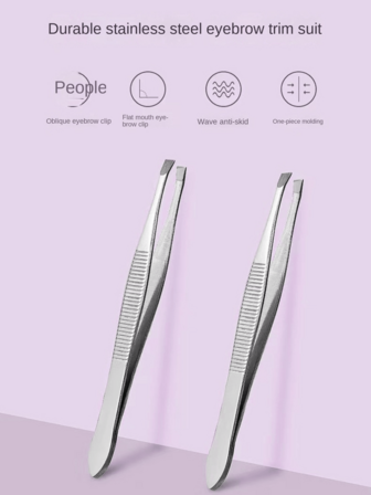 眉夹套装，睫毛夹，睫毛镊子，不锈钢精密化妆工具，适用于假睫毛、修眉 - 直头和弯头镊子