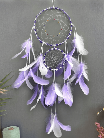 1 pieza Atrapasueños hecho a mano con plumas, decoración de pared, accesorio colgante de campana de viento de moda para el hogar, adecuado para el hogar, la boda y la decoración de la habitación (las plumas son artificiales)