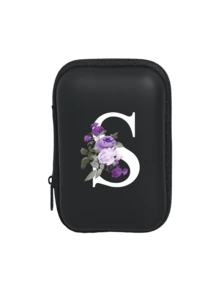 A-Z Purple Flower Letter Portable Mini Storage Bag, Shockproof Digital Pouch, Phone Charger Cable Organizer, Zipper Wallet Style Storage Bag, Electronics Accessories Organizer, Suitable For Earphones, Jewelry, Coins, Business, Travel, Office, Great For Christmas, Ramadan, New Year, Birthday, Valentine's Day Gifts - Multicolor - View 11