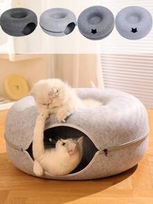 1个宠物床，宠物游戏隧道玩具，毛毡甜甜圈猫床，带透气孔，适合中小型猫狗 - 彩色 - 查看 2