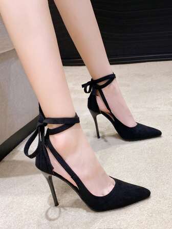 New High Heel Sandals With Lace-Up Suede Upper, Pointed Toe, Stiletto Heel, Fashionable, Sexy, Suitable For Spring/Summer, Parties, Banquets