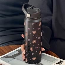 800ml süßer Bär Schleifen Muster Edelstahl isolierte Wasserflasche - tragbare Reise Tasse für heiße & kalte Getränke, ideal für Kaffee, Saft, Milch, Geschenke, Partys, Geburtstage, Valentinstag, Weihnachten und Schulanfang - Verschiedenfarbig - Übersicht 12