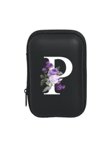 A-Z Purple Flower Letter Portable Mini Storage Bag, Shockproof Digital Pouch, Phone Charger Cable Organizer, Zipper Wallet Style Storage Bag, Electronics Accessories Organizer, Suitable For Earphones, Jewelry, Coins, Business, Travel, Office, Great For Christmas, Ramadan, New Year, Birthday, Valentine's Day Gifts - Multicolor - View 12