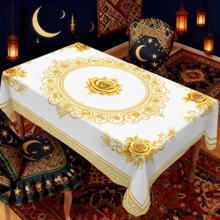1/20pcs Gold Rose Pattern Elegant Tablecloth, Suitable For Islamic Festivals, Home Kitchen, Outdoor Garden Parties, Restaurant Banquets, Made Of Polyester, Home Decor - Multicolor - View 8