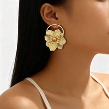 新款奢华夸张金色花朵耳环，时尚独特甜美优雅耳环 - 彩色 - 查看 9
