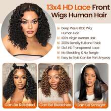 Deep Wave Lace Front Wigs Human Hair 200% Density 13x6 HD Transparent Deep Wave Frontal Wigs Human Hair With Baby Hair(26 Inch) - Natural Black - 查看 5
