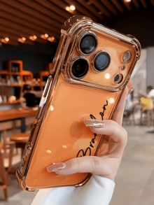 Personalized Name Phone Case, Compatible With 17 Pro Max And 17 Air, Transparent Shockproof Electroplated Lens Protector, Acrylic + TPU Frame, A Perfect Christmas Gift Choice. - Orange - View 3