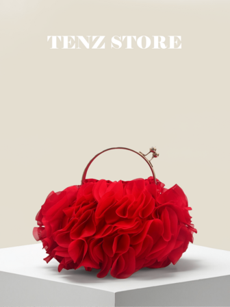 女士优雅花卉褶皱缎面晚宴手拿包派对包手提包 - 时尚雪纺花瓣手提包，配有链条肩带，完美适用于新娘、婚礼、舞会、姐妹会正式活动、毕业派对、春季盛会、鸡尾酒会和特殊场合（图案随机）