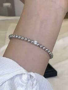 S925 Sterling Silver Pearl Square Bead Bracelet, Minimalist & Versatile, Elegant & Graceful, Handmade, Round Square Pearl, Brightens Skin Tone, High-Quality