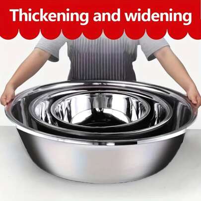 Stainless Steel Basin Large Mixing Bowl Round Dish Pan Foot Soaking Tub Fruit Vegetable Washing Basin 16 Inch Salad Bowl Meal Prep Bowl For Home Kitchen
