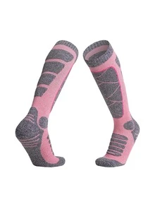 女士均码冬季滑雪袜，保暖加厚，带螺纹袜口，氨纶材质毛巾袜，透气速干，防滑耐磨，吸汗速干，适合女性青少年户外运动，如滑雪、登山、徒步、足球等，长筒运动袜，圣诞礼物之选。