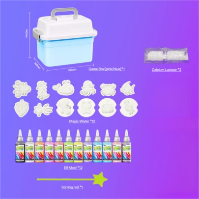 2025 New Arrival - Magic Water Elf Set - Blue/Pink Storage Box, 12 Bottles Of Magic Water And 12 Molds. Suitable As A Party Gift, Christmas Gift, Or Birthday Gift.