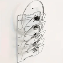 Durable 403 Stainless Steel Hanging Pot Lid Organizer - Multi-Tier Wall-Mounted Kitchen Storage Rack For Pots And Lids, Space-Saving, With Multiple Compartments, Suitable For Home And Restaurant Use, Kitchen Storage Solution | Stylish Metal Rack | Stainless Steel Rack, Pot Lid Rack - 銀色 - 查看 4