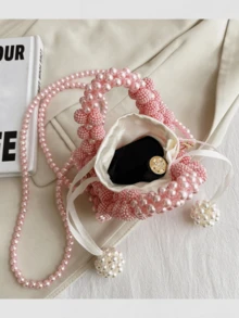 Mini Niche Pearl Design Casual French Chic Versatile Shoulder Bag, Suitable For Various Occasions, Travel - Pink - View 5