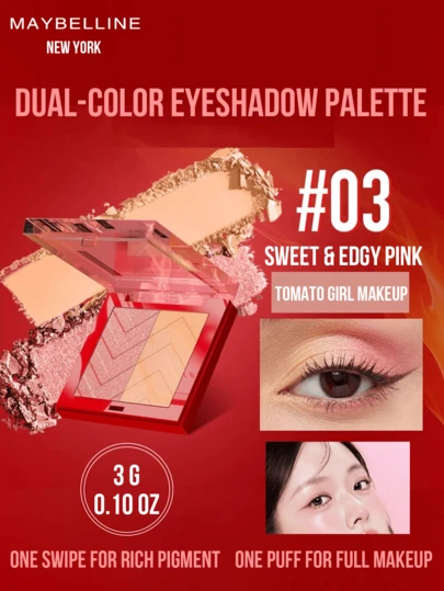 3g/0.10oz Dual-Color Eyeshadow Palette #03 Sweet & Avant-Garde Pink, Soft Focus Peach Shimmer, Highly Pigmented With Smooth Application, Long-Lasting 3D Radiant Finish, Buildable Coverage From Natural To Smoky, Enhances Eye Contours, Suitable For Daily, Office, Party, Date, Wedding Makeup